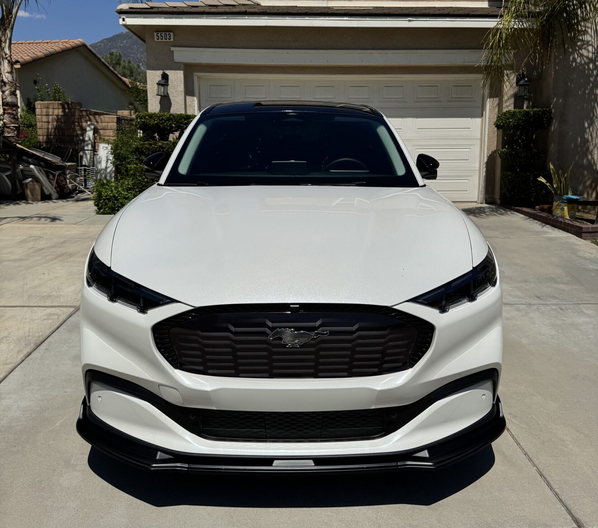 a white ford mustang after a full exterior detail near Riverside, CA
